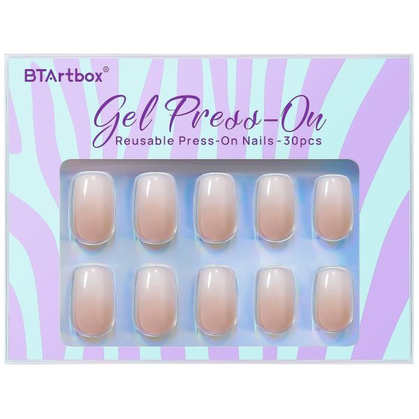 BTArtbox Square Ombre Acrylic Nails - 30 Soft Gel Press On Nails Kit with Nail Glue, 15 Sizes - Reusable Fake Nails in Vanilla Cream Hot on Sale