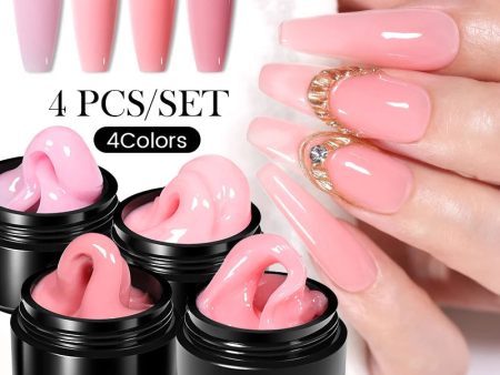 BORN PRETTY 4Pcs 15ML Non Stick Hand Solid Extension Nail Gel Set Manicure Clear Pink Extension Gel Nail Extension Kit Online Sale